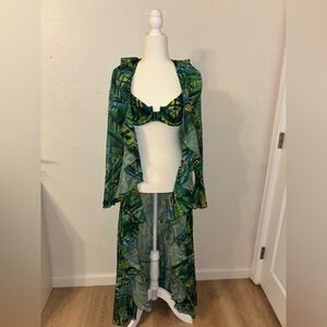 Pretty Little Thing Tropical Leaf Print Bikini Top and Cover-Up Set